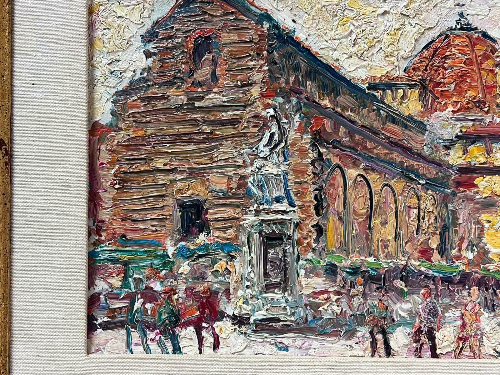 French Schoolvery Thickly Painted French Mid Century Oil Painting Busy European City Figures photo Art