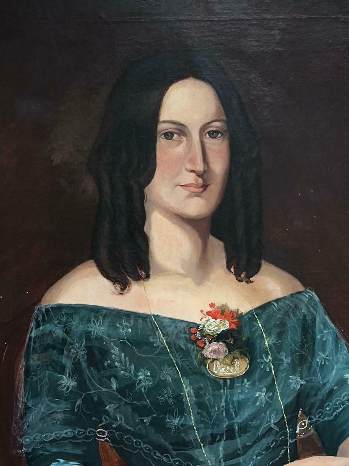 French Schoollarge 19th Century French Portrait Of Lady With Roses & Smart Dress Oil Painting photo Art