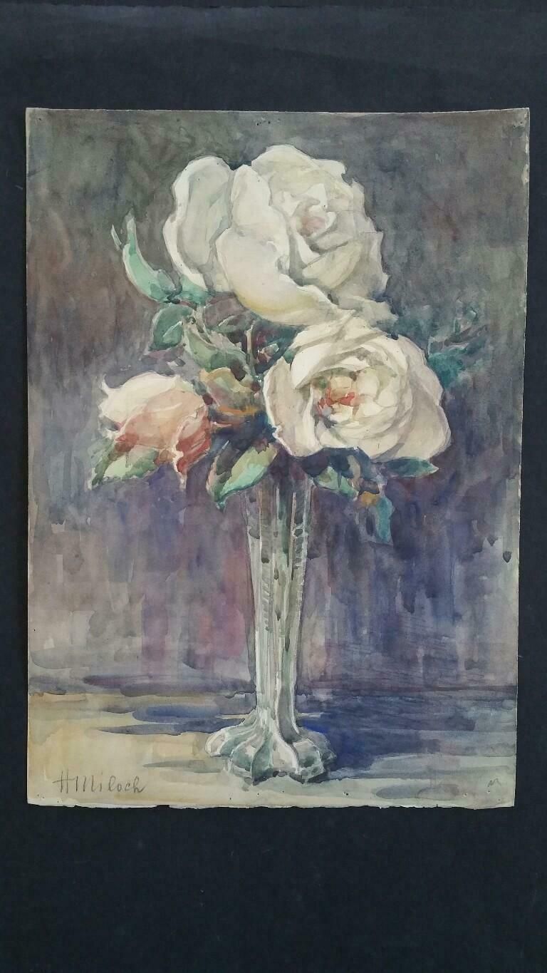 Henri Milochfrench Watercolour Ecole De Paris Mid 20th Century Roses 1940's photo furniture