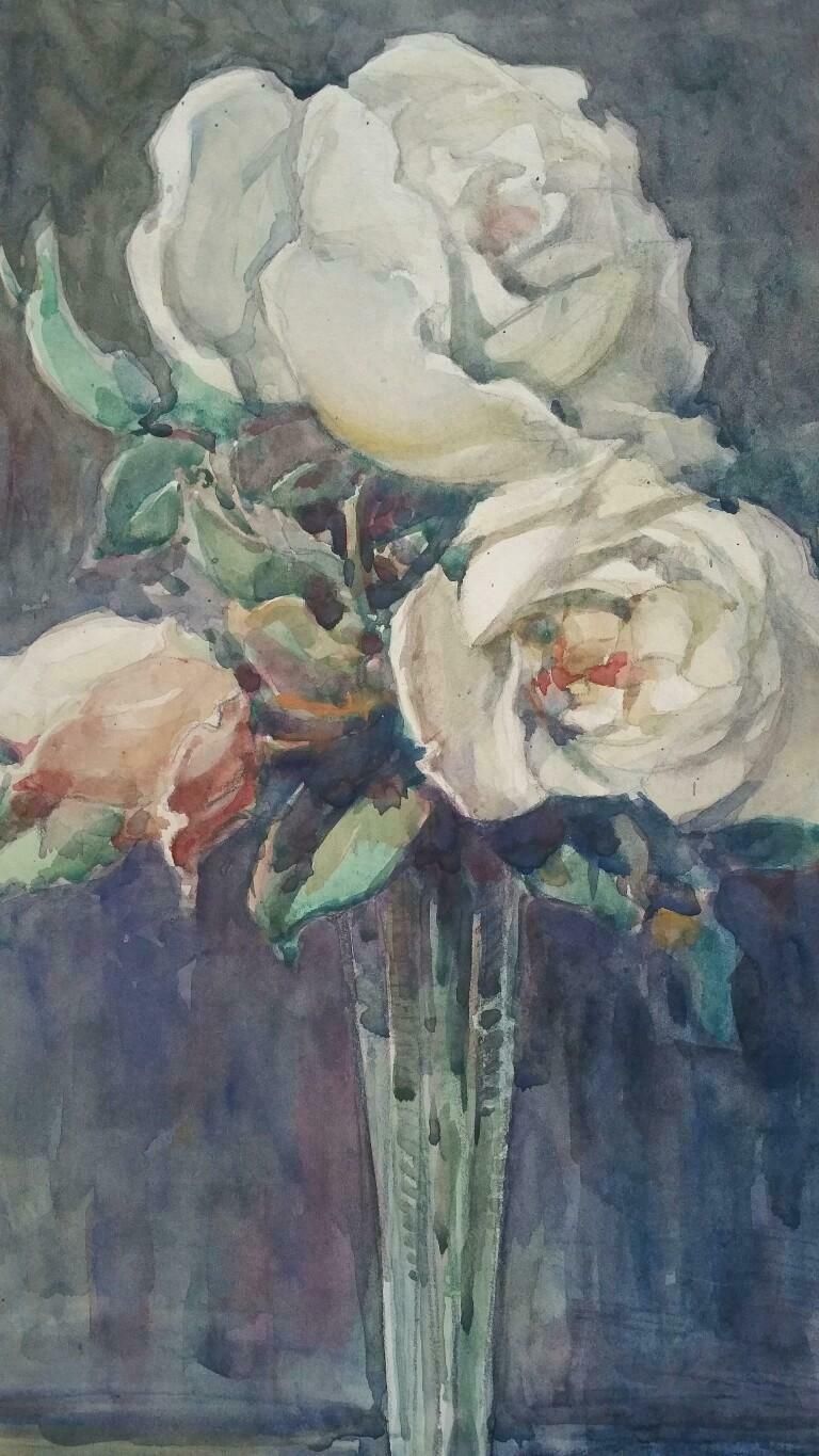 Henri Milochfrench Watercolour Ecole De Paris Mid 20th Century Roses 1940's photo buy