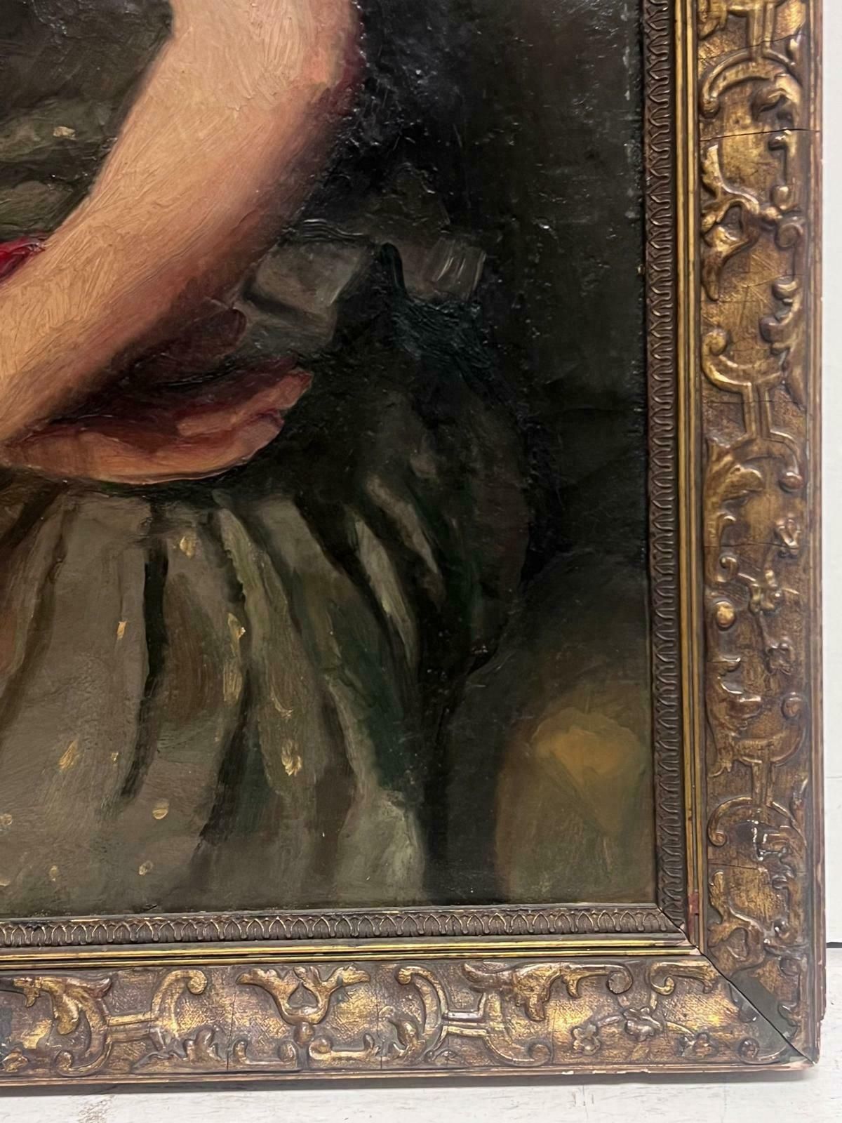 European Late 19thchuge Antique European Portrait Of Girl With Plaits In Hair Oil On Canvas photo vinterior