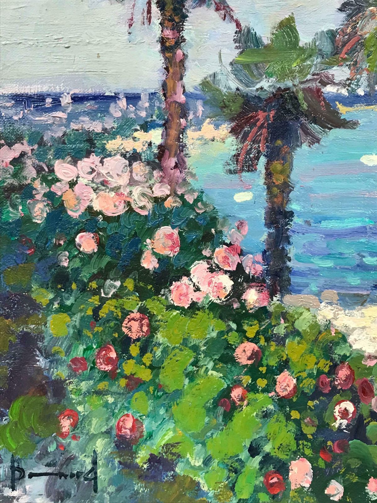 Guy Benardfine French Impressionist Signed Oil Figures On Mediterranean Beach Boats At Sea photo 1436.0