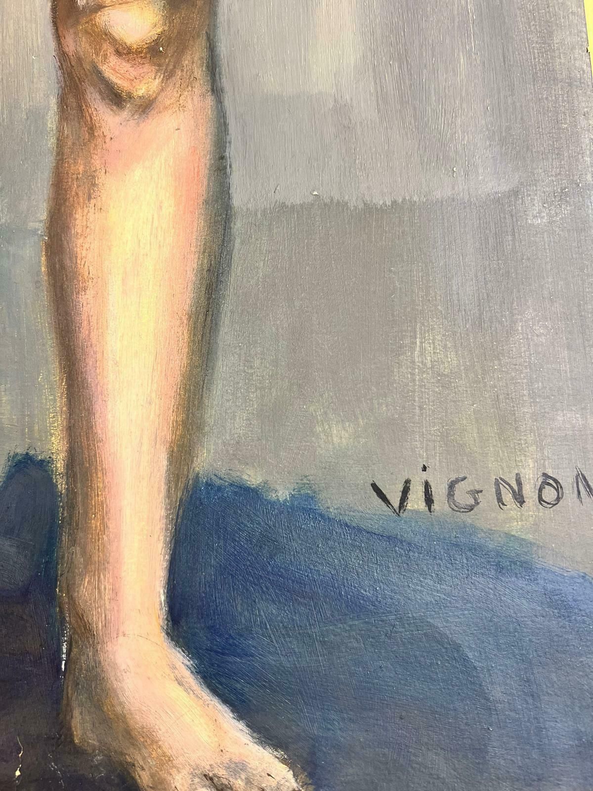 Josine Vignonmid Century French Nude Painting Of A Lady Stood Posed 1960's photo vintage