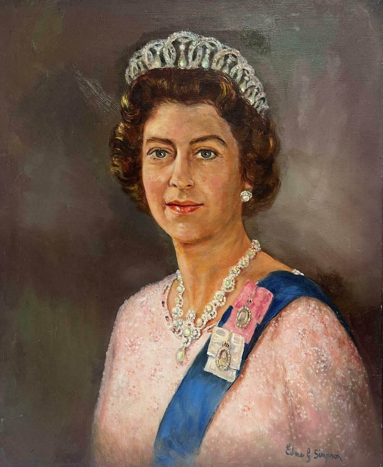 Edne Simpsonhm Queen Elizabeth II Portrait British Oil Painting Signed Oil On Canvas