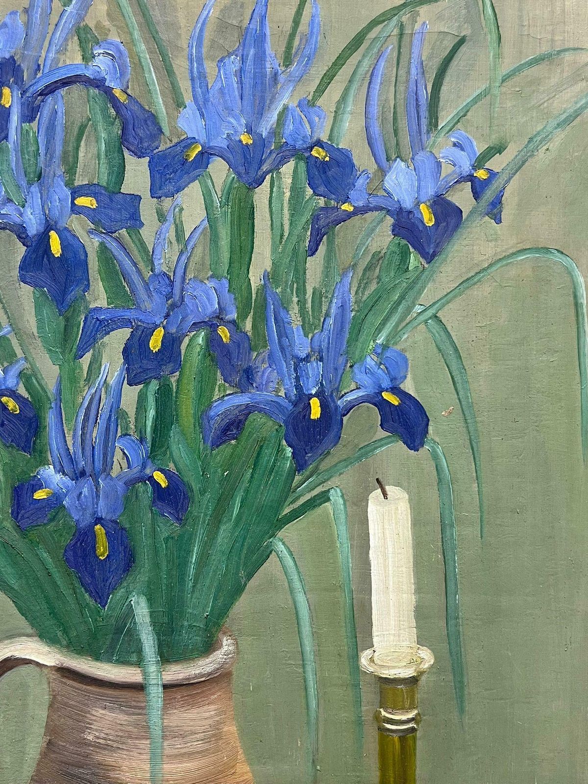 Louise Alixmid 20th Century French Oil Painting Iris Flowers In Vase Still Life Interior1940's photo Art