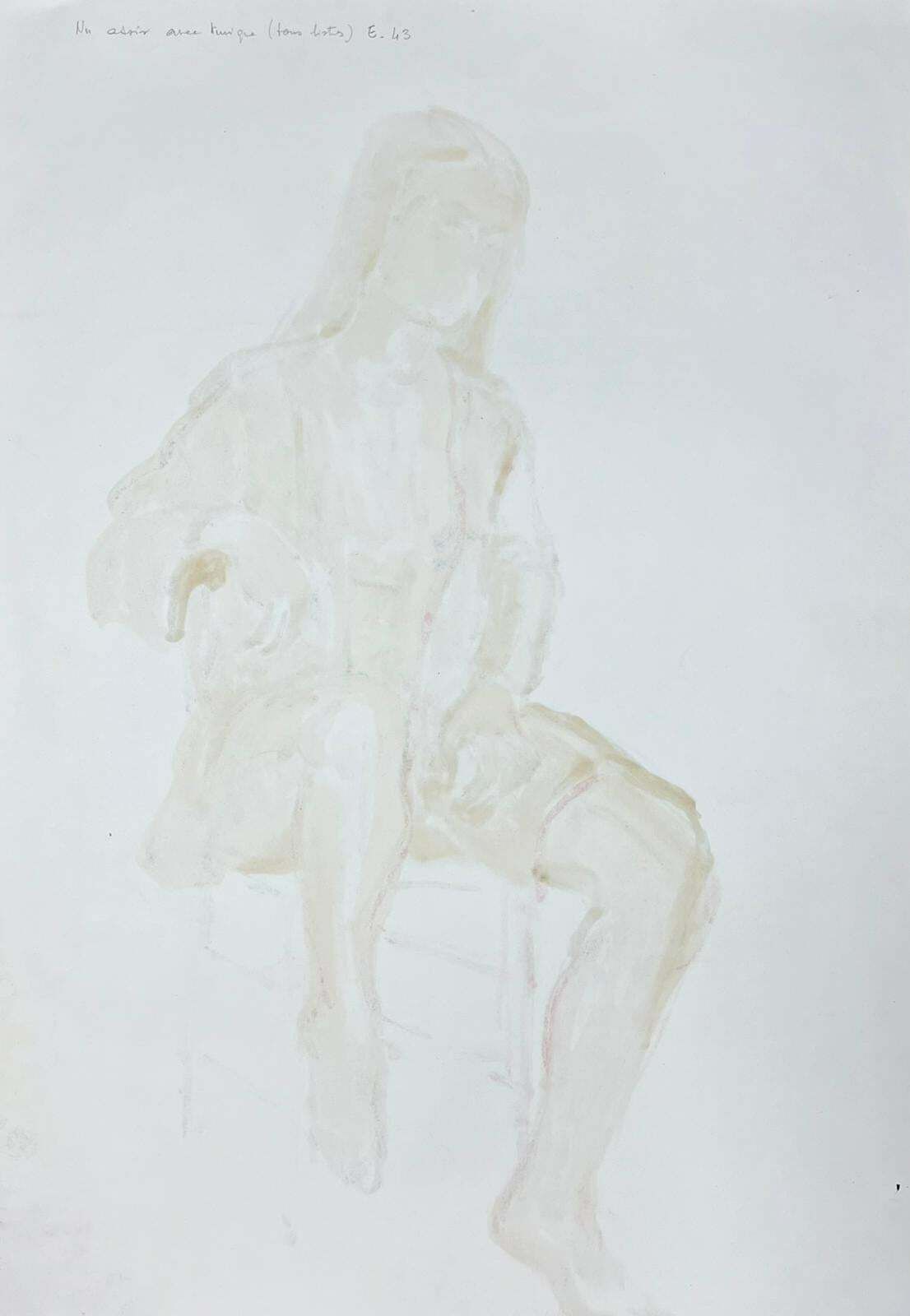 French Modernistposed Lady Model On Chair 1970's French Modernist Painting Provence Collection1970's photo for sale