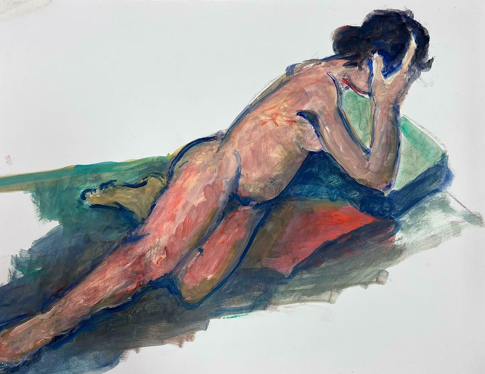 French Modernistreclining Nude Lady Model 1970's French Modernist Painting Provence Collection1970's