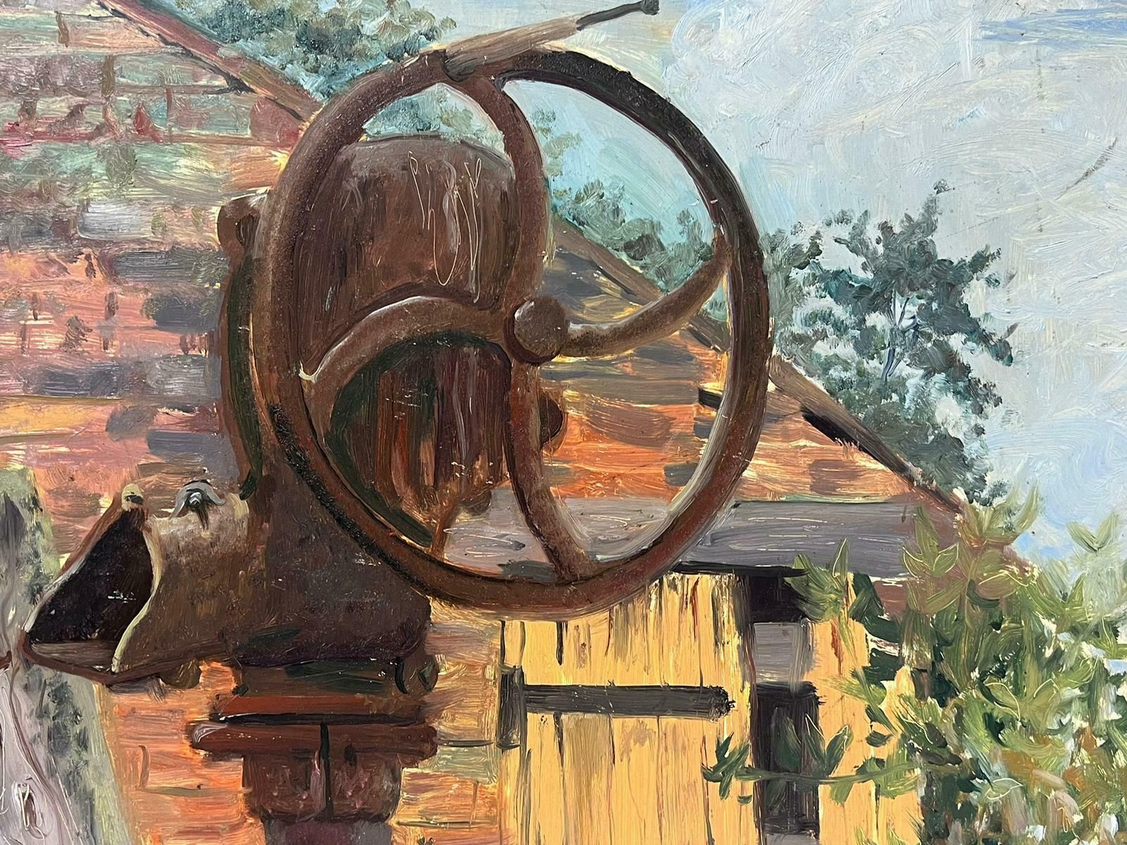 Helen Greenfieldold Rusty Water Sluice Gates Wheel And Brick Building British 20thc Oil photo vinterior
