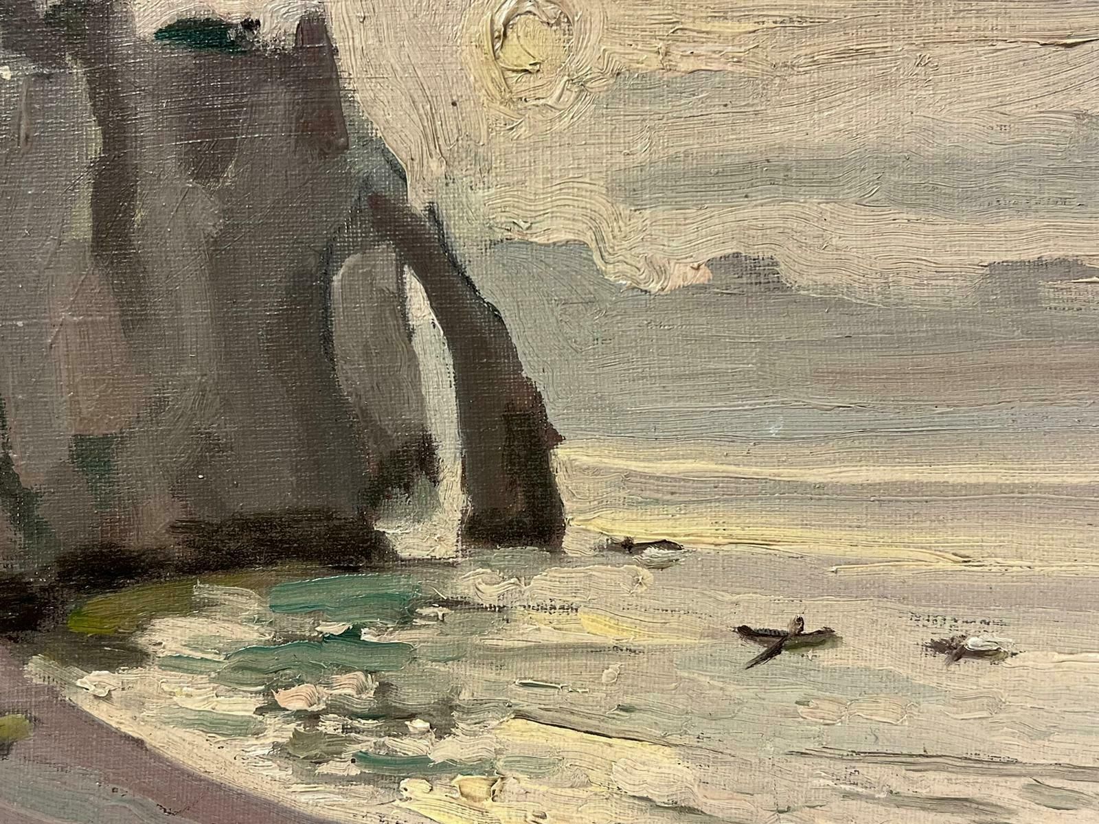 Georges Bordonovecontemporary French Impressionist Oil Etretat Rocky Coastline At Dusk Beach photo Art