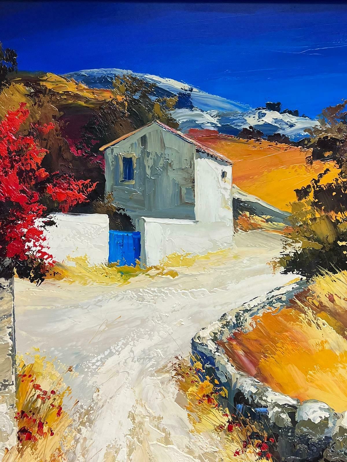 French School Provencal House In Landscape Under Blue Skies Signed French Modernist Large Oil photo for sale