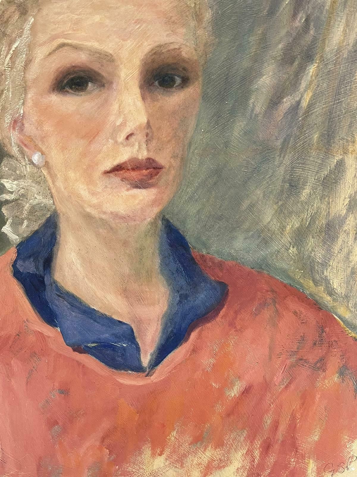 Geza Somerset Paddoncontemporary British Modernist Oil Painting Portrait Of Woman In Pink2001 photo for sale