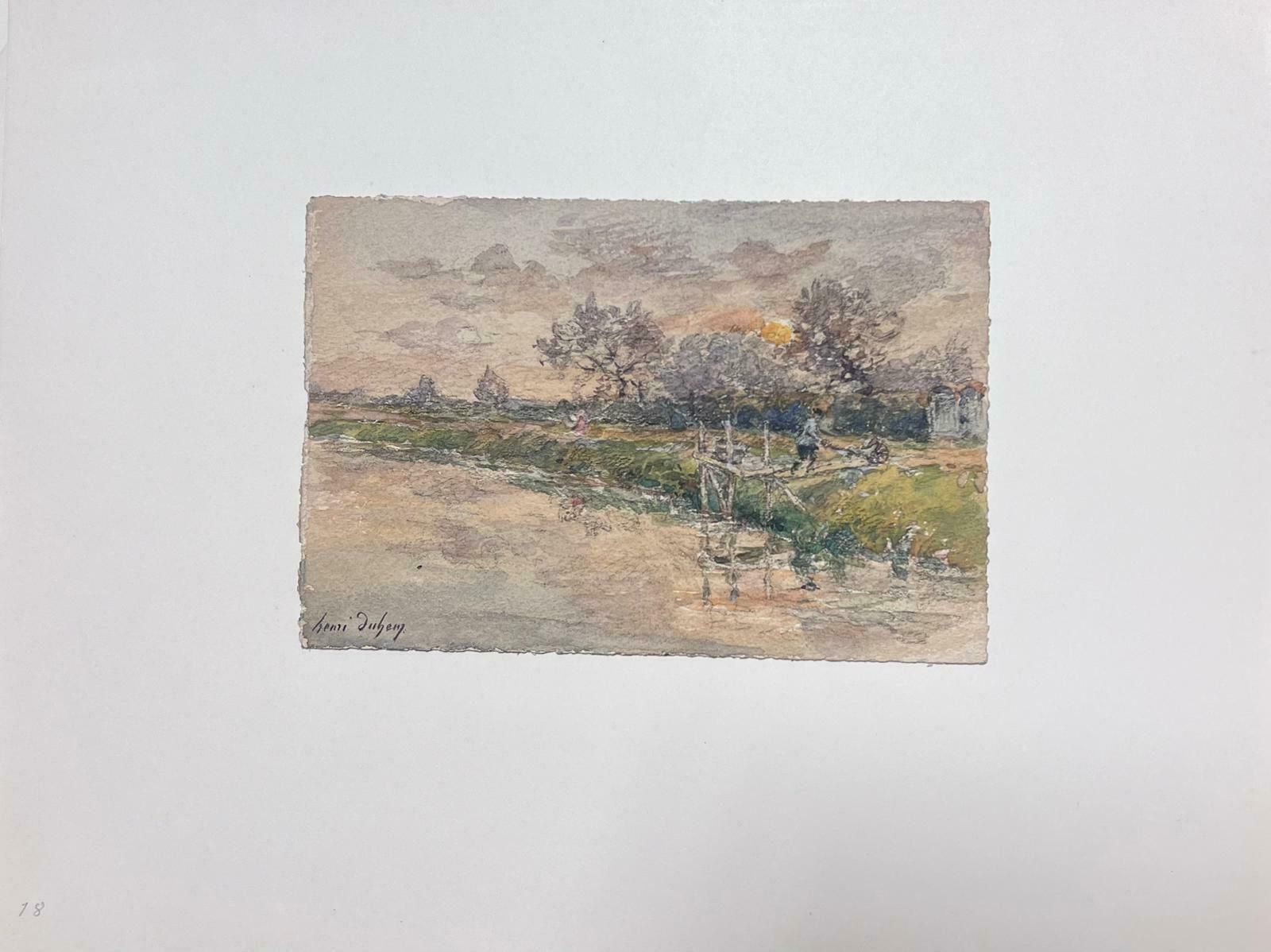 Henri Aime Duhemfine Antique French Impressionist Painting Figure Working By Riverbank photo furniture