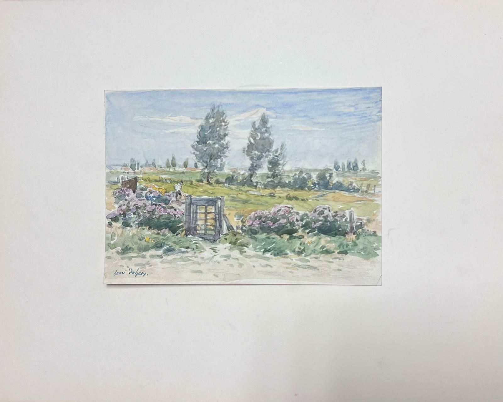 Henri Aime Duhemfine Antique French Impressionist Painting Country Landscape With Figure & Gate photo furniture
