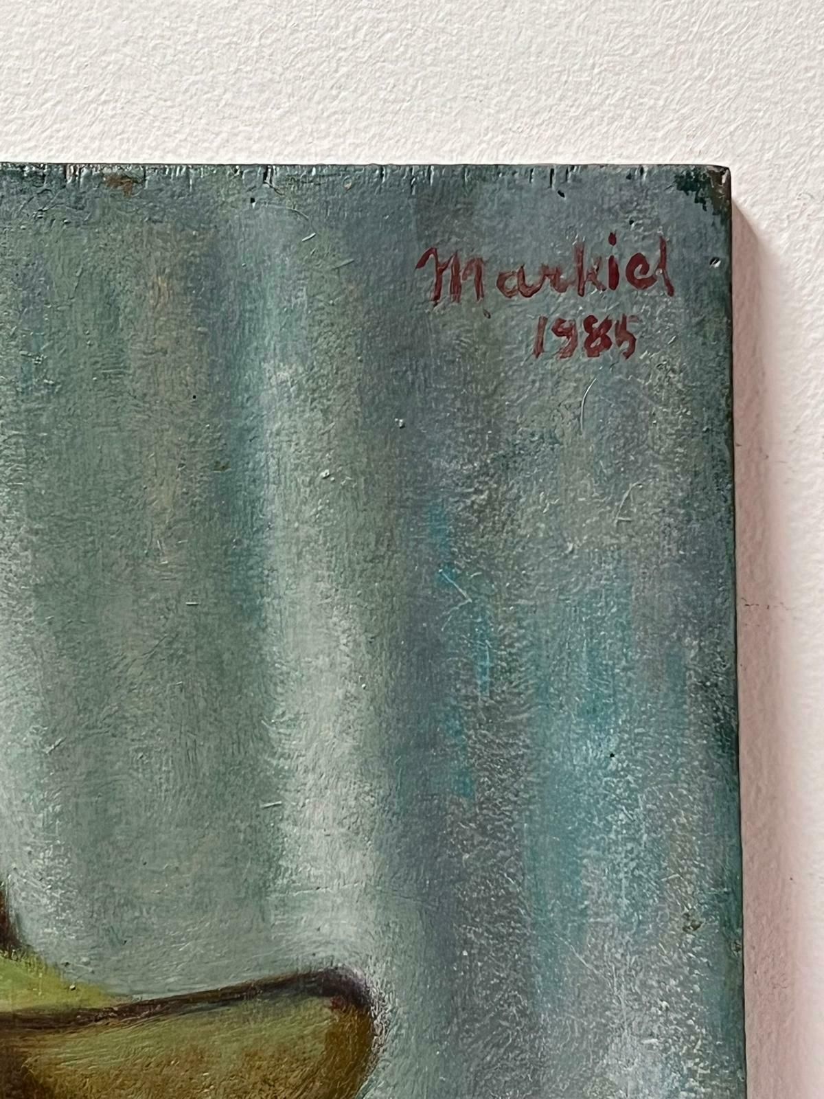 Jacob Markielself Portrait Of The Artist Man In Hat Exhibited Paris Salon 1985, Large Oil photo Art