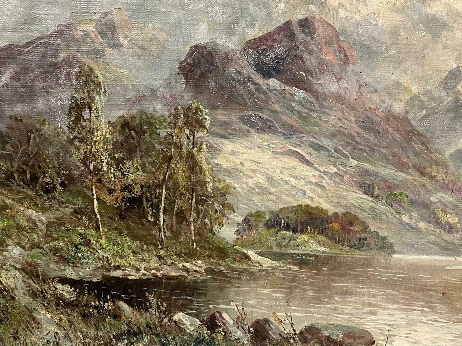 Francis E. Jamiesonatmospheric Antique Scottish Highlands Loch Landscape Signed Oil Painting photo for sale