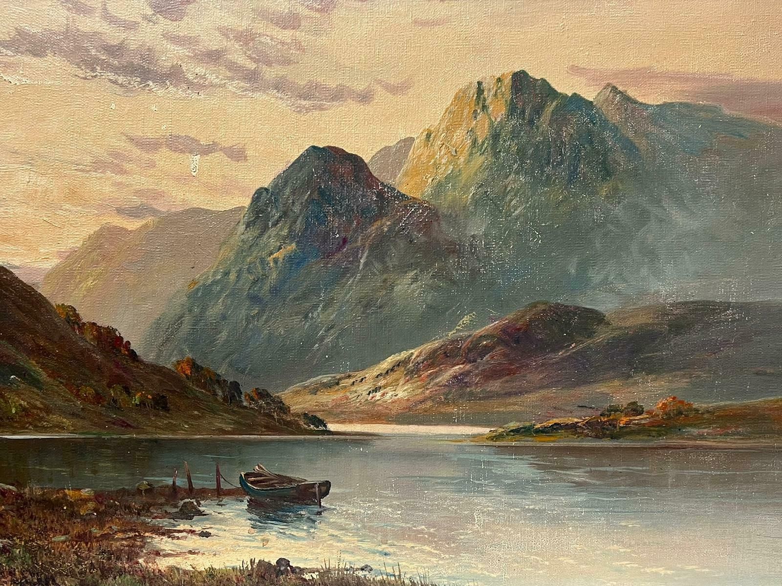 Francis E. Jamiesondusk In The Scottish Highlands Antique Signed Oil Painting Boat In Loch Scene photo furniture