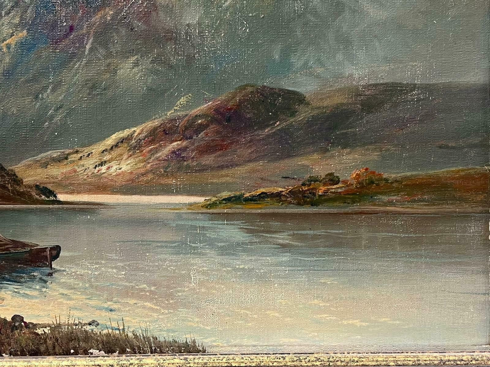 Francis E. Jamiesondusk In The Scottish Highlands Antique Signed Oil Painting Boat In Loch Scene photo buy