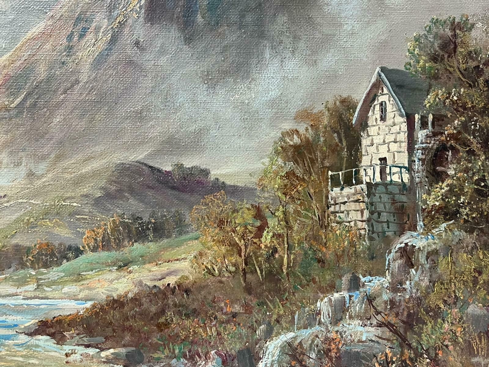 Francis E. Jamiesonantique Scottish Highland Landscape Fast Flowing River Landscape & Cottage photo vintage