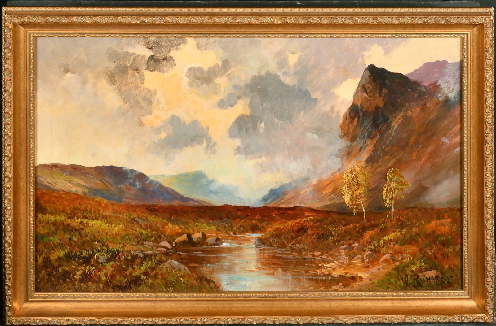 Francis E. Jamiesonantique Scottish Oil Painting Goatfell, Isle Of Arran, Highlands River Glen photo furniture