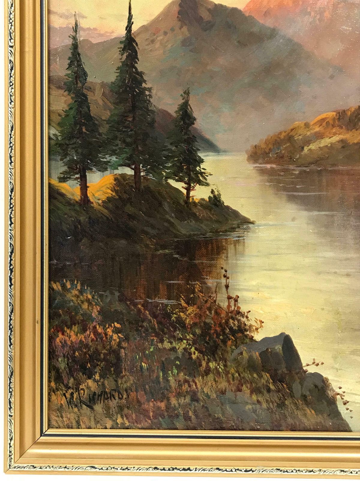 Francis E. Jamiesonscottish Highland Loch Scene At Sunset, Signed Antique Oil Painting photo Art