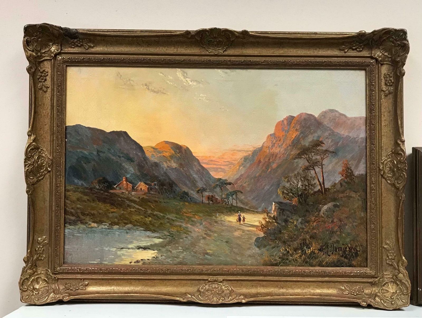 Francis E. Jamiesonromantic Scottish Highlands Antique Oil Painting, Mother & Child Glen Pathway photo furniture