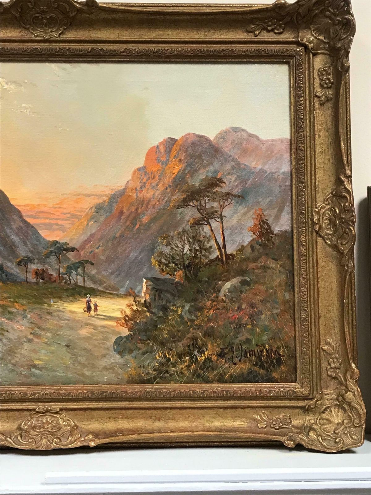 Francis E. Jamiesonromantic Scottish Highlands Antique Oil Painting, Mother & Child Glen Pathway photo vinterior