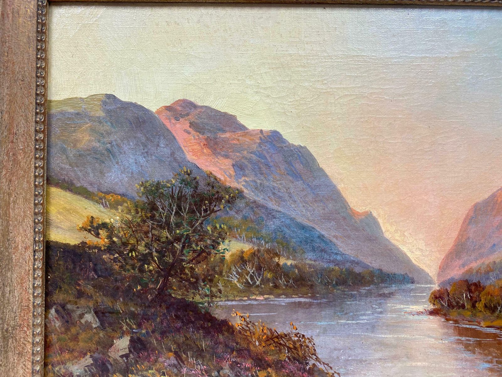 Francis E. Jamiesonantique Scottish Highlands Oil Painting Golden Harvest Field By The River Bankc.1930's photo vinterior