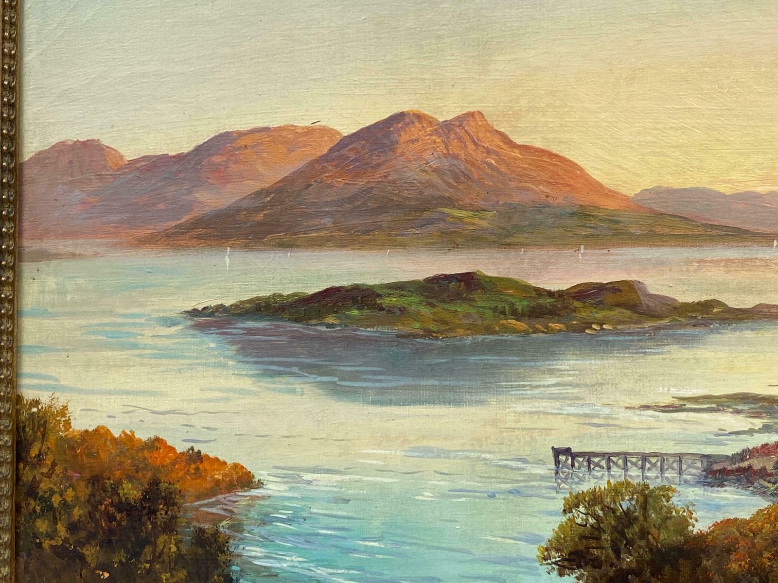 Francis E. Jamiesonantique Scottish Highlands Oil Painting Sunset Over Loch Lomond, Lussc.1930's photo Art