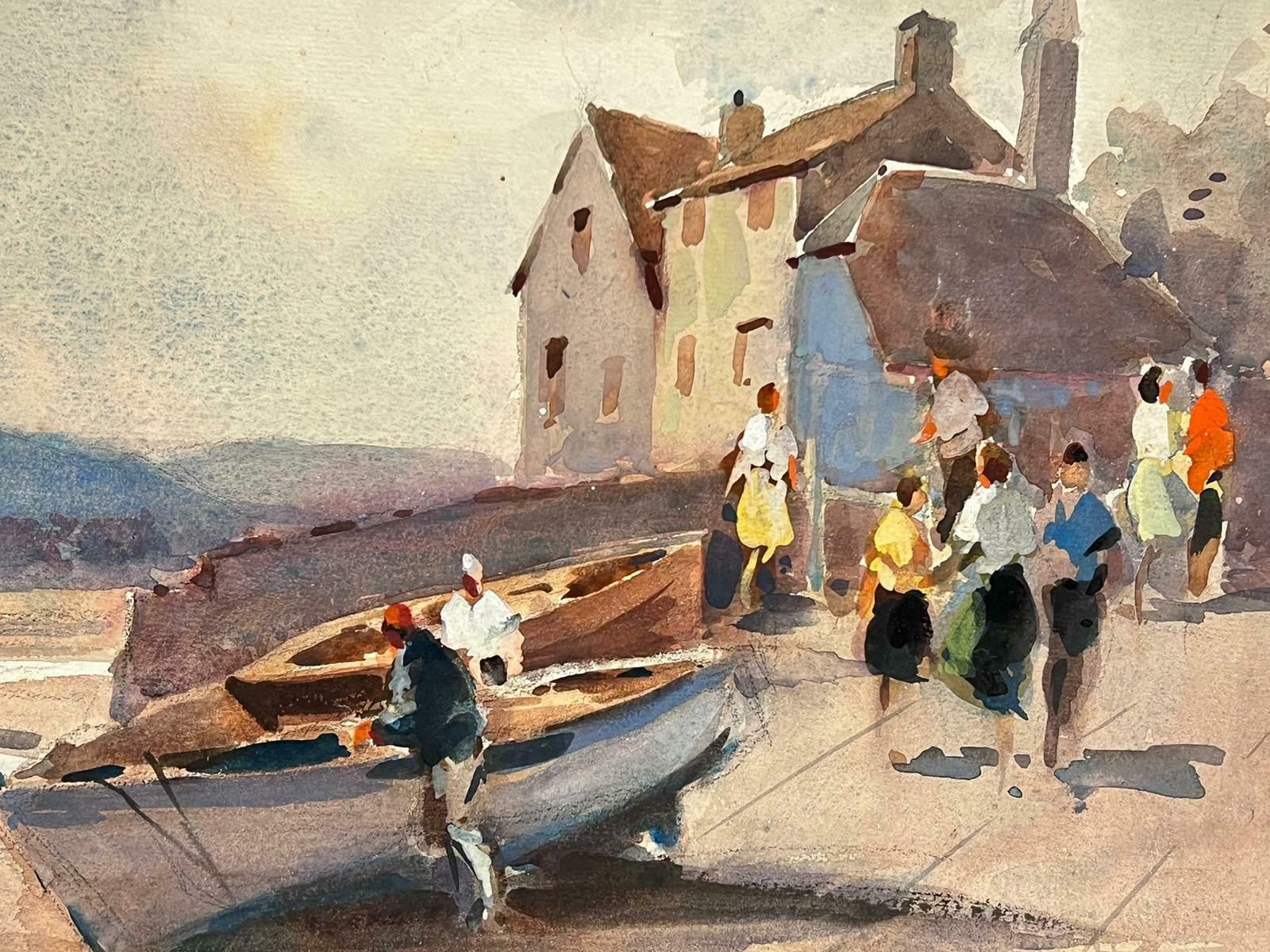 Frank Duffieldbritish Mid 20th Century Impressionist Painting Busy Figures By Rowing Boatsmid 20th Century photo for sale