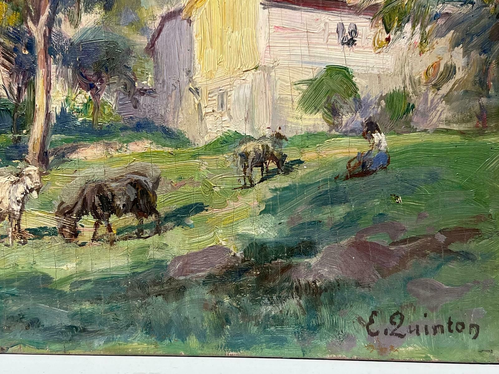Edmond Quinton1930's French Impressionist Signed Oil Painting Goats Munching On Green Grass1930's photo furniture