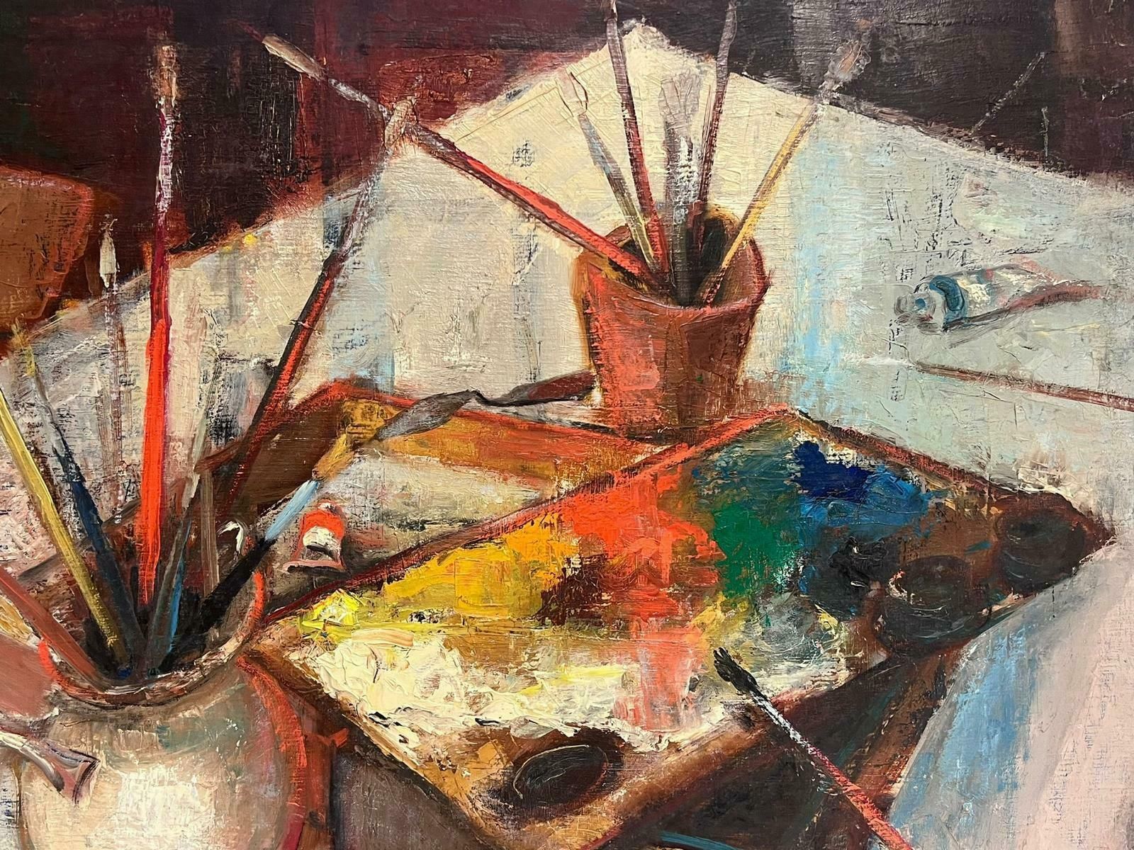 Michel Kritz1940's French Post Impressionist Signed Oil The Artists Studio Palette & Brushes1947 photo for sale