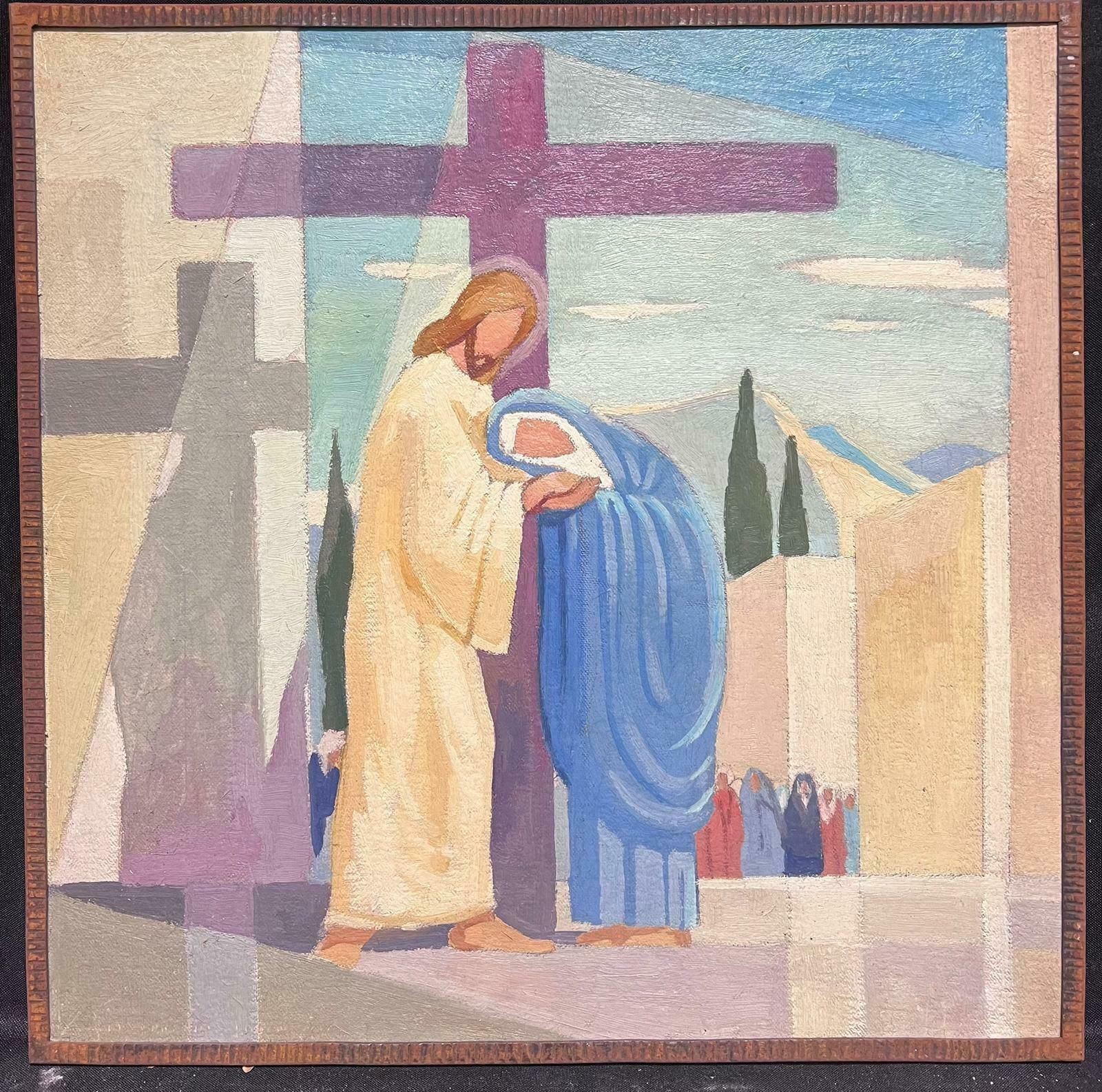 Jean Laforgue1950's French Cubist/ Modernist Oil Painting One Of The Stations Of The Cross 1950's photo furniture