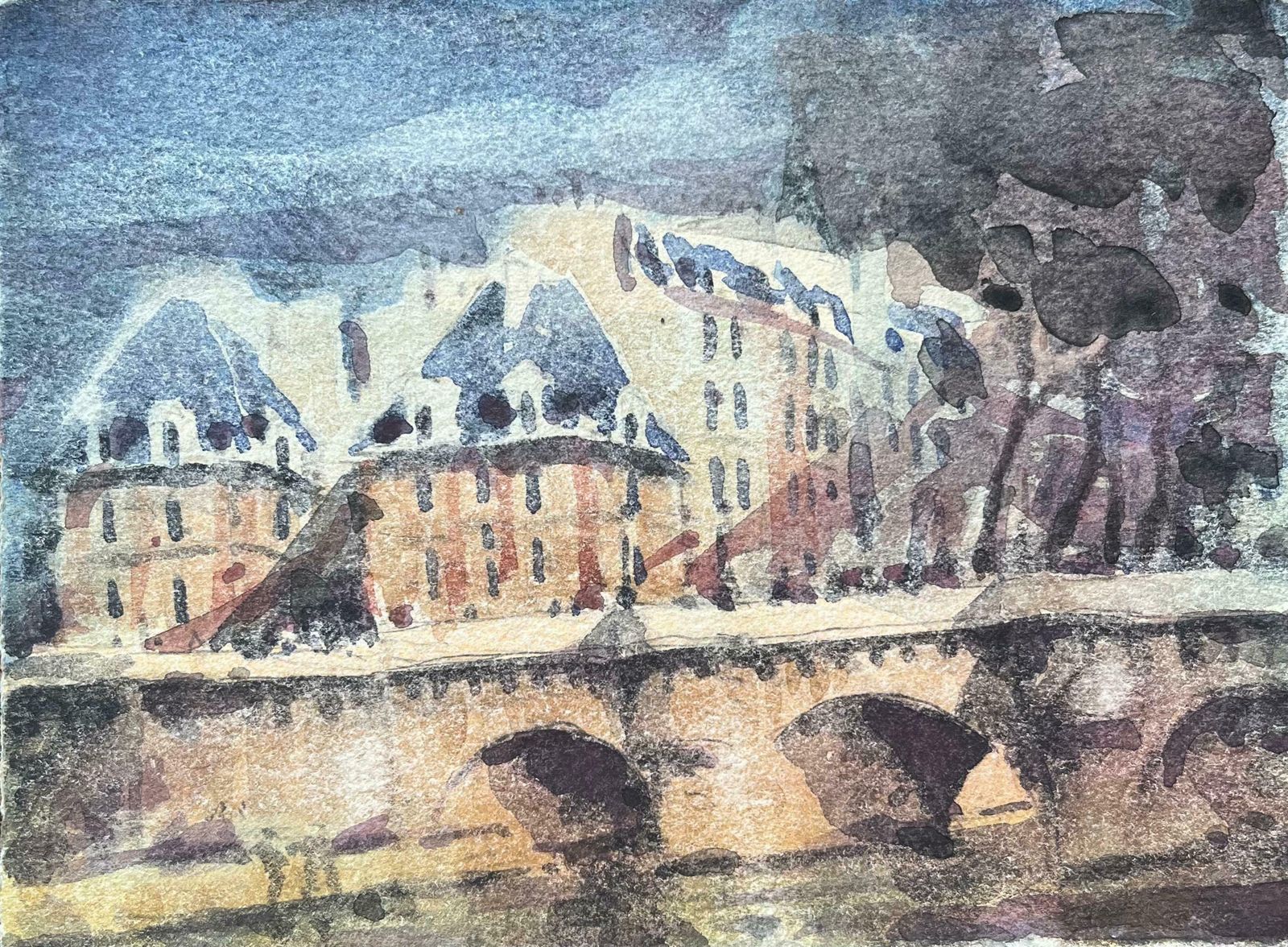Maurice Mazeiliefrench Impressionist Watercolor Of Parisian Bridge Scene2019