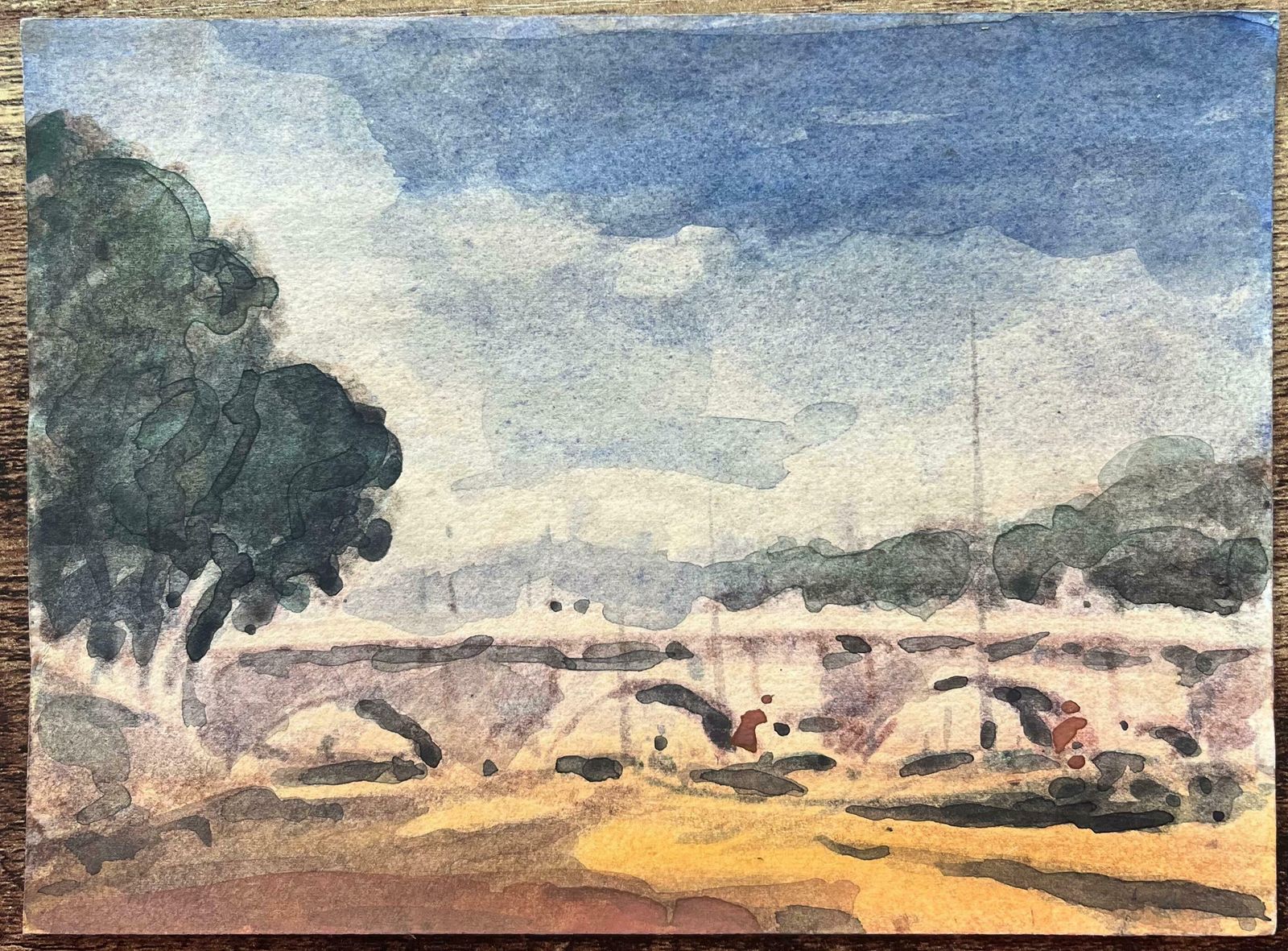 Maurice Mazeiliefrench Impressionist Watercolor Of Parisian Bridge Scene20th Century photo furniture