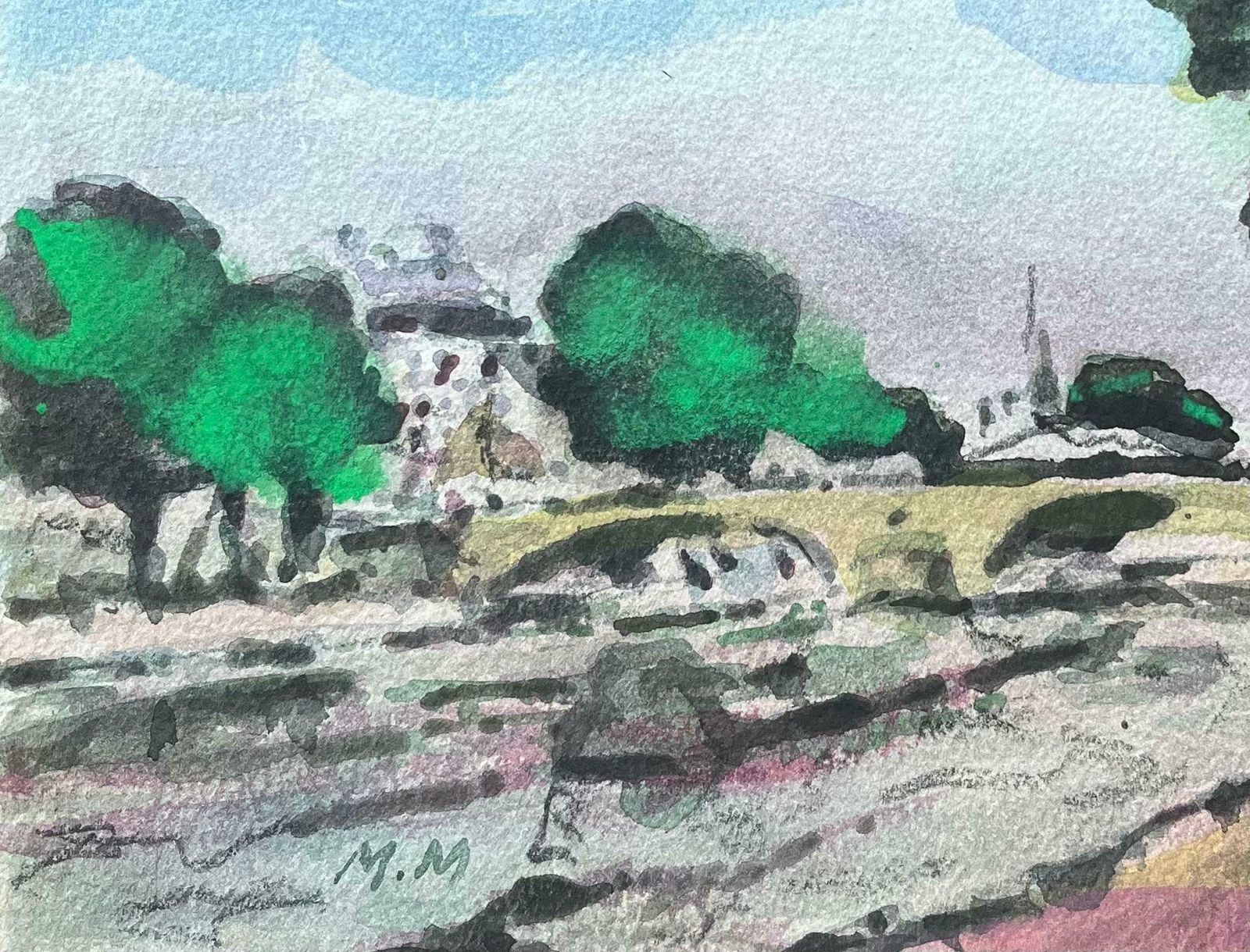 Maurice Mazeiliefrench Impressionist Watercolor Of Parisian Riverside Scene With Bridge2012 photo 267.0