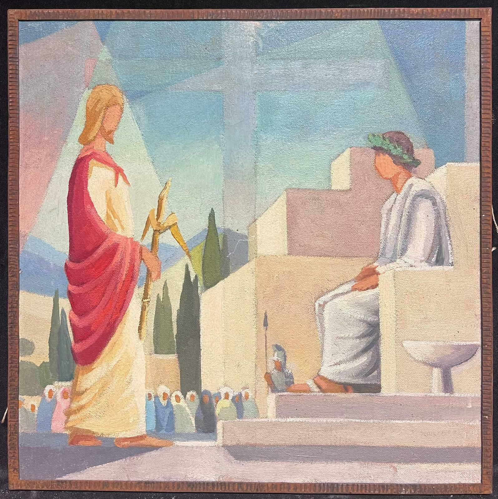 Jean Laforgue1950's French Cubist/ Modernist Oil Painting One Of The Stations Of The Cross 1950's photo furniture