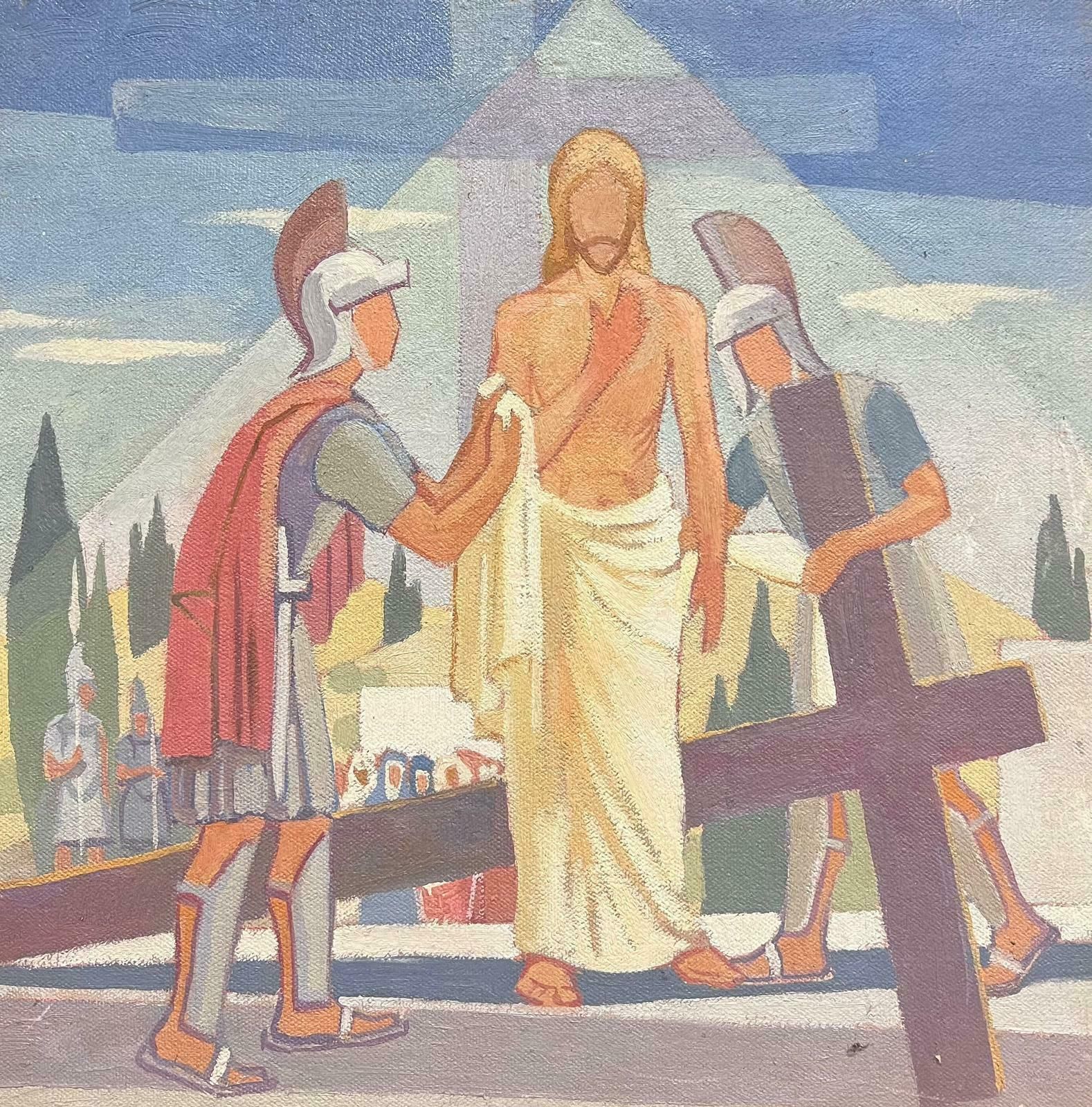 Jean Laforgue1950's French Cubist/ Modernist Oil Painting One Of The Stations Of The Cross 1950's