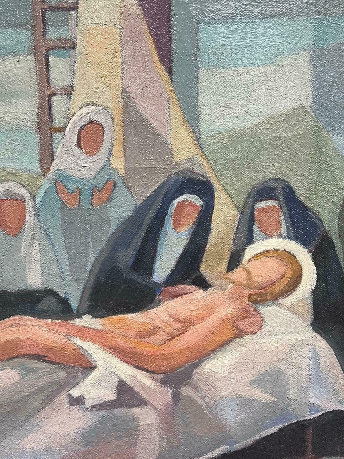 Jean Laforgue1950's French Cubist/ Modernist Oil Painting One Of The Stations Of The Cross 1950's photo Art