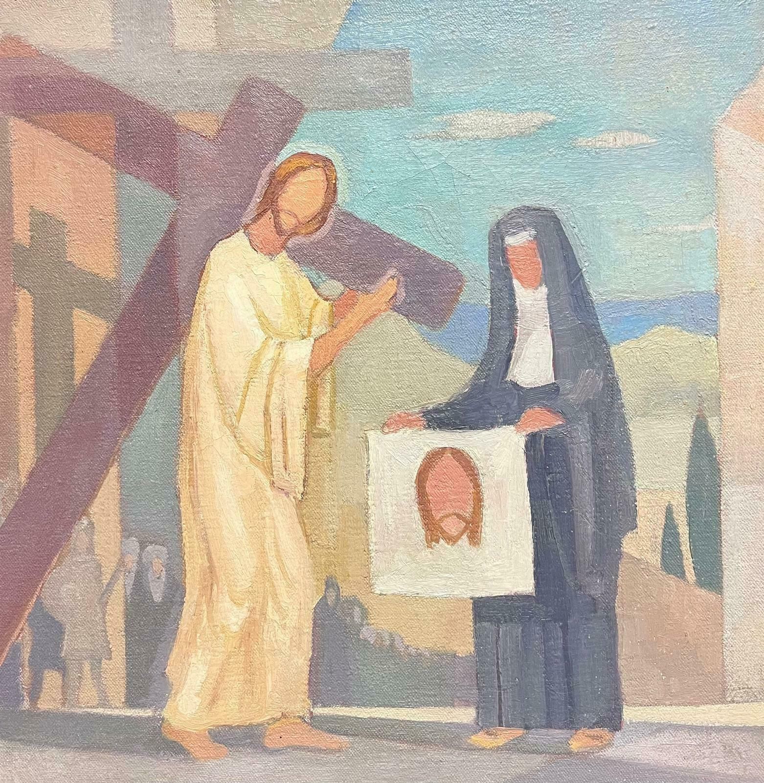 Jean Laforgue1950's French Cubist/ Modernist Oil Painting One Of The Stations Of The Cross 1950's
