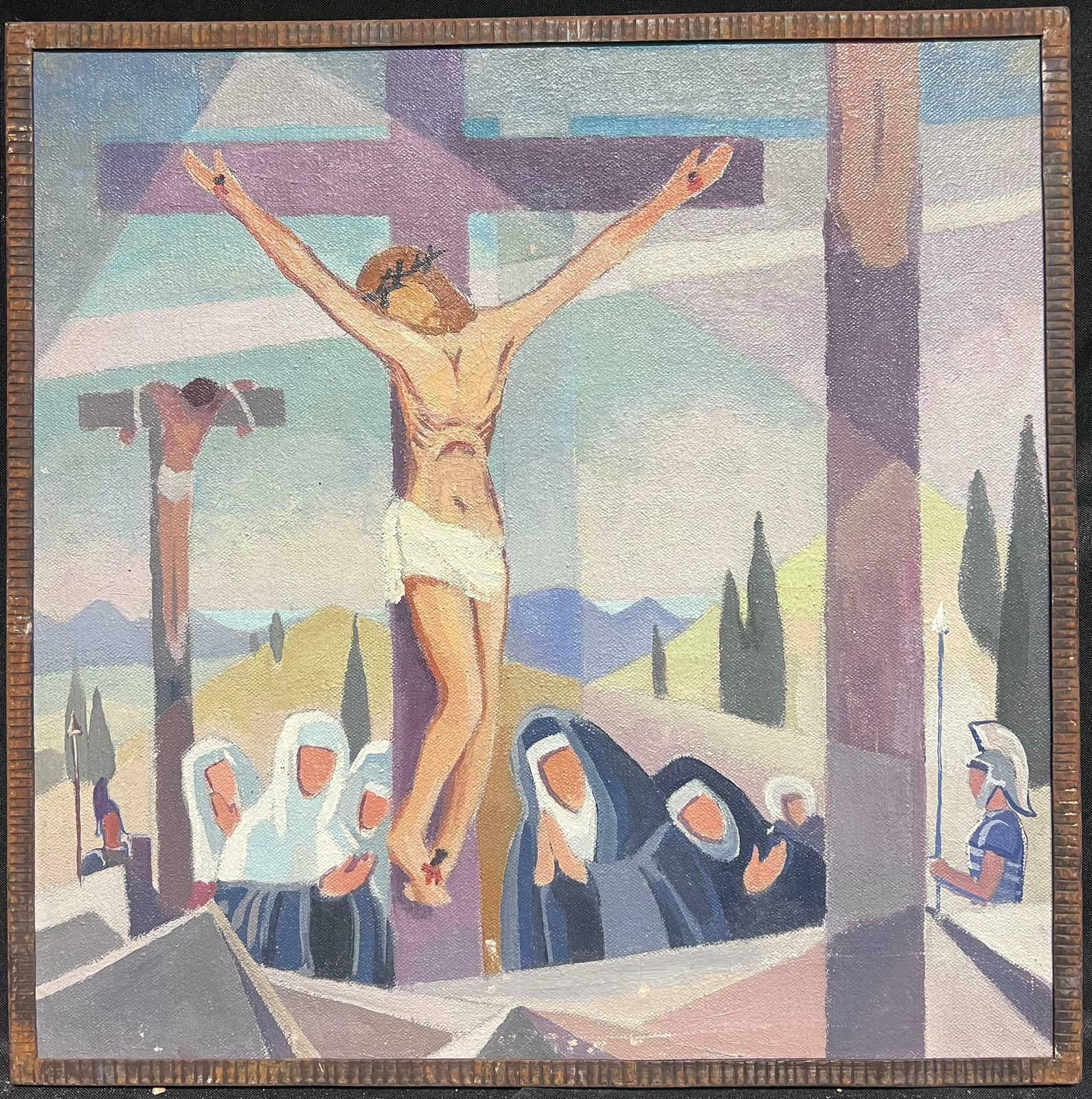 Jean Laforgue1950's French Cubist/ Modernist Oil Painting One Of The Stations Of The Cross 1950's photo furniture