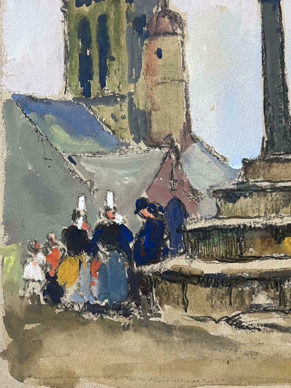 Jean Laforguemid 20th Century French Painting Busy Figures Around The Town Podium photo for sale
