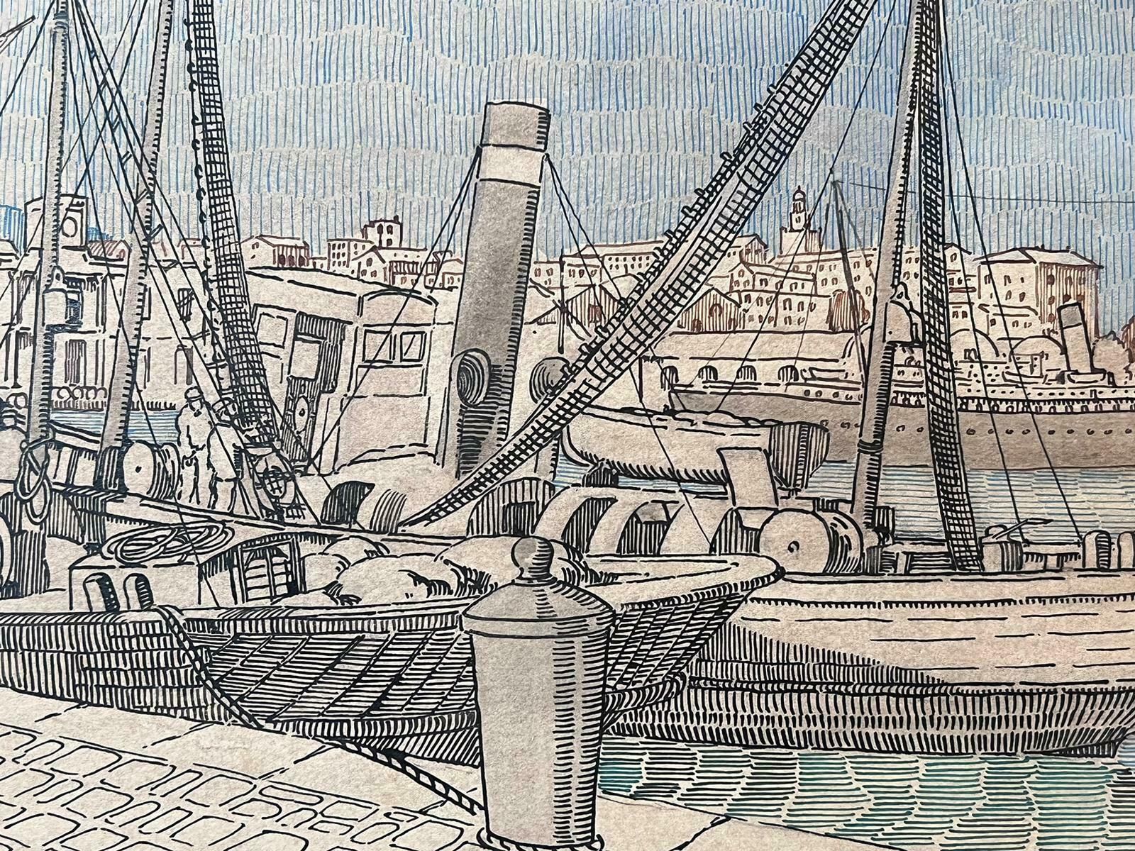 Jean Laforguemid 20th Century French Post Impressionist Painting Detailed Boats At Harbour photo Art