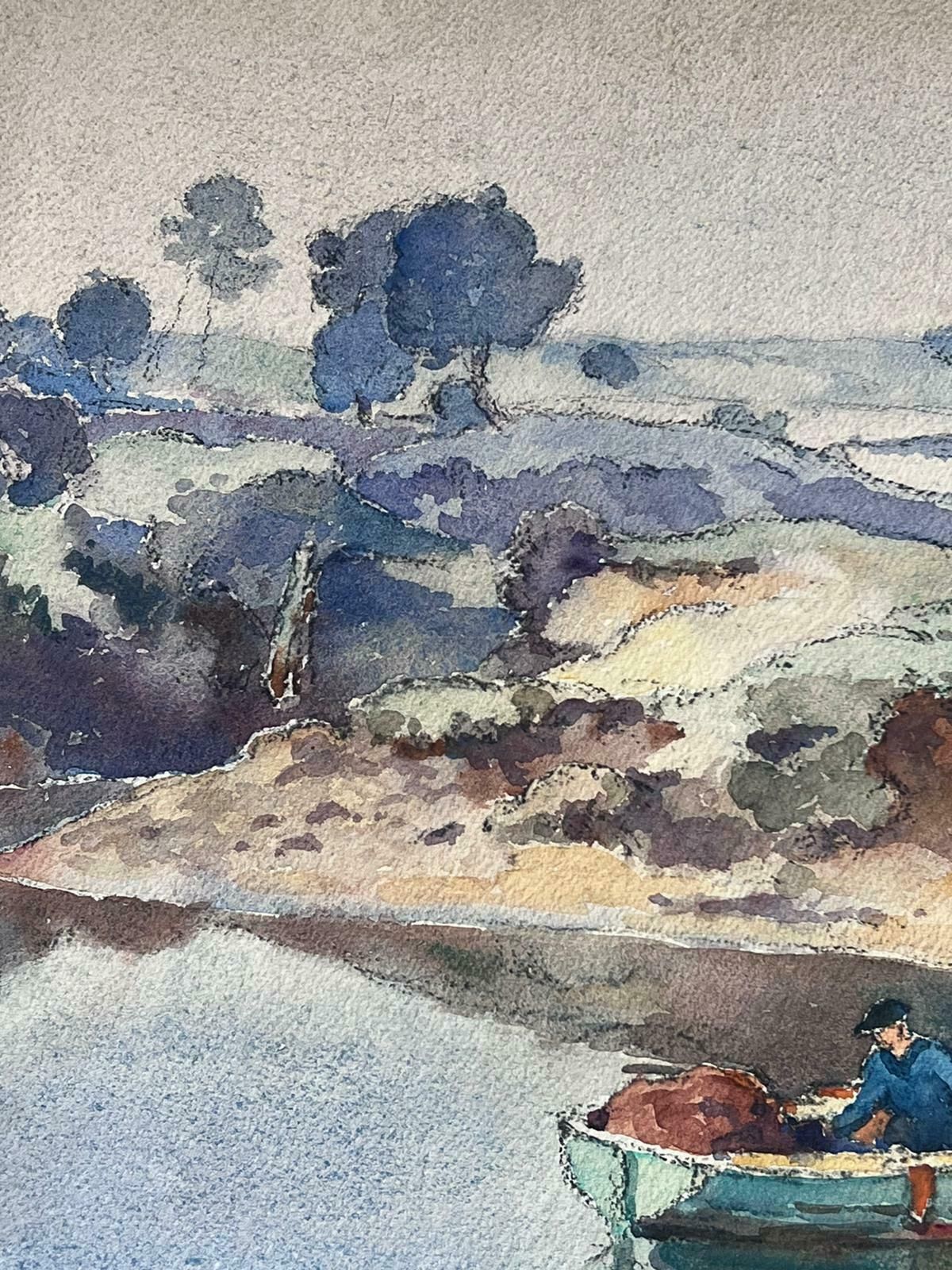 Jean Laforguemid 20th Century French Post Impressionist Painting Man Rowing On Empty Lake photo furniture