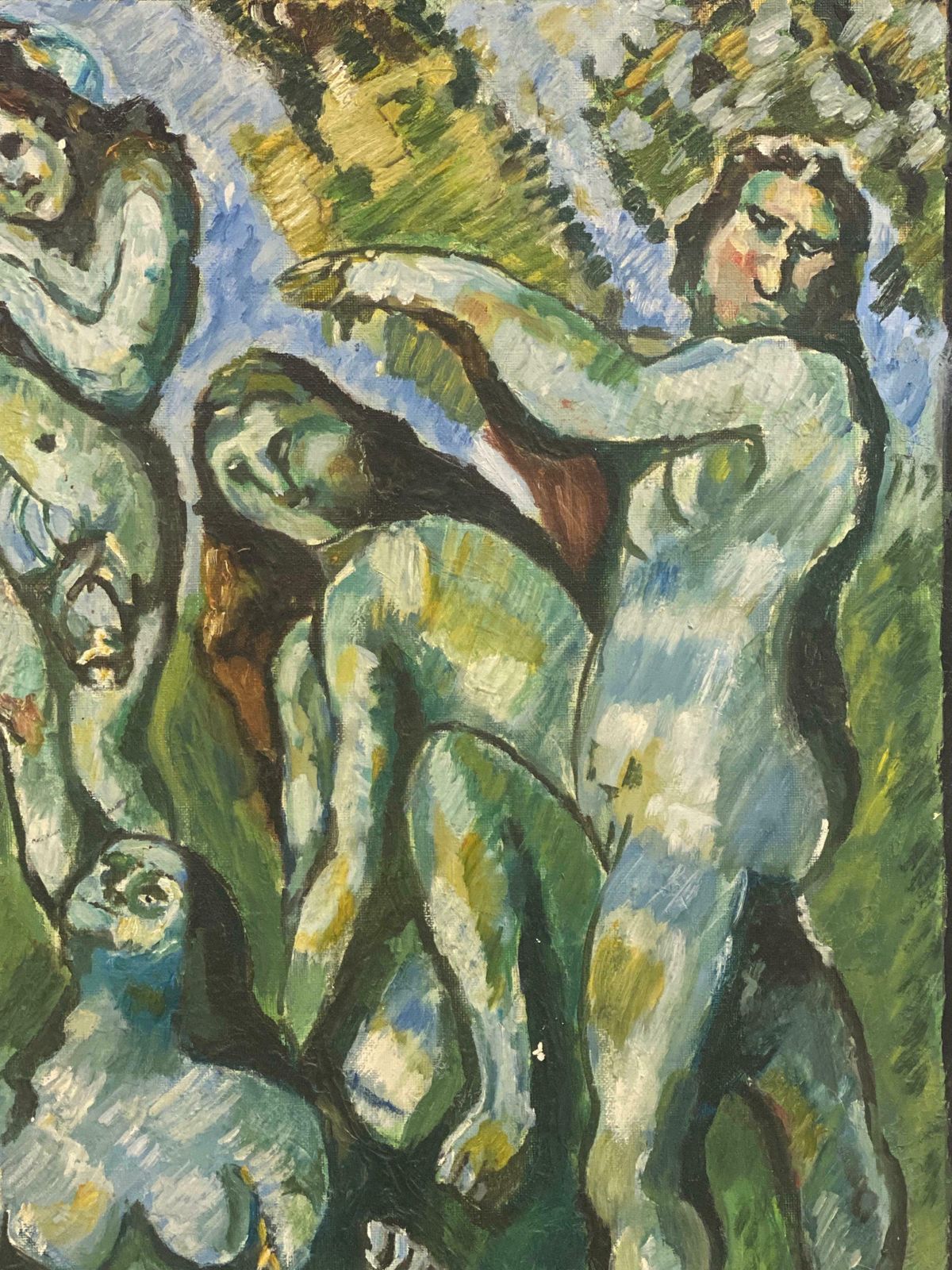 French Expressionistlarge French Expressionist Oil Painting Nude Bathers In Woodlandmid Century photo for sale