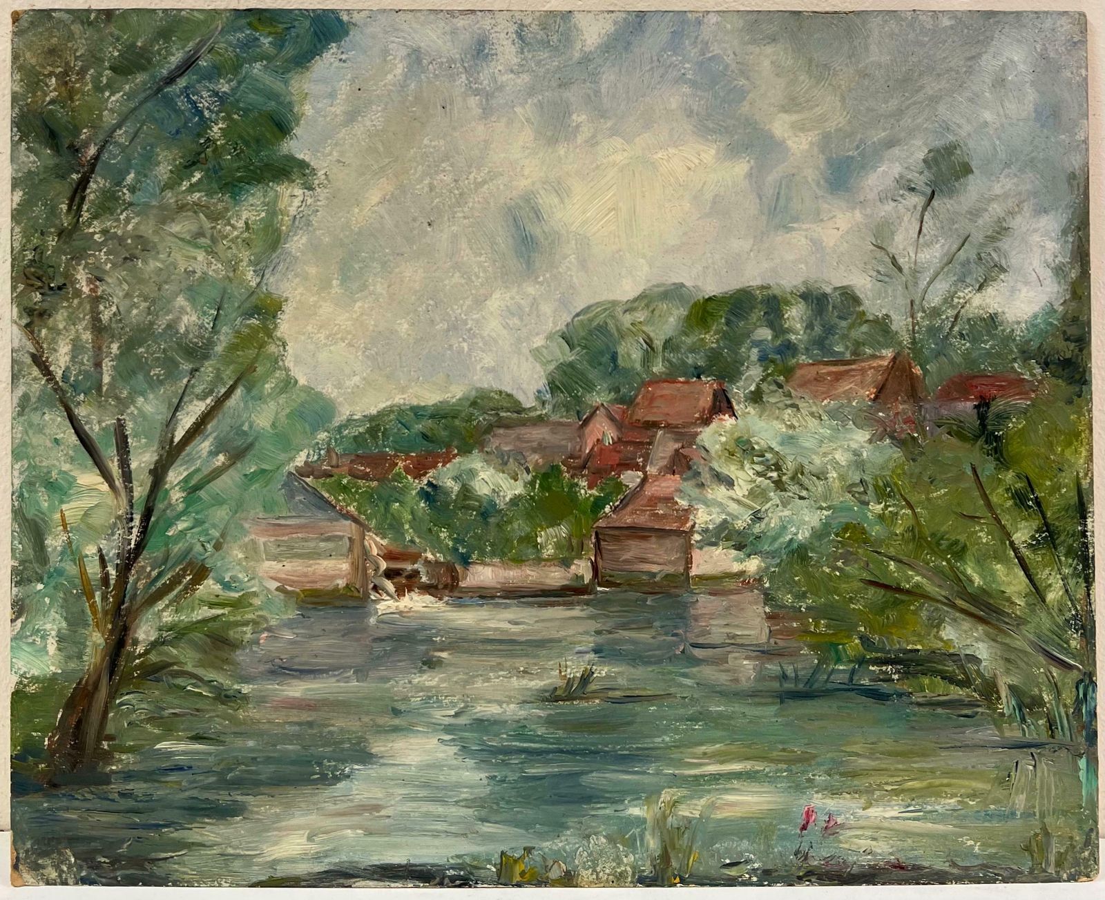 Simone Forgefrench Impressionist Riverside Village With Red Roofs And Verdant Foliage19th Century photo furniture