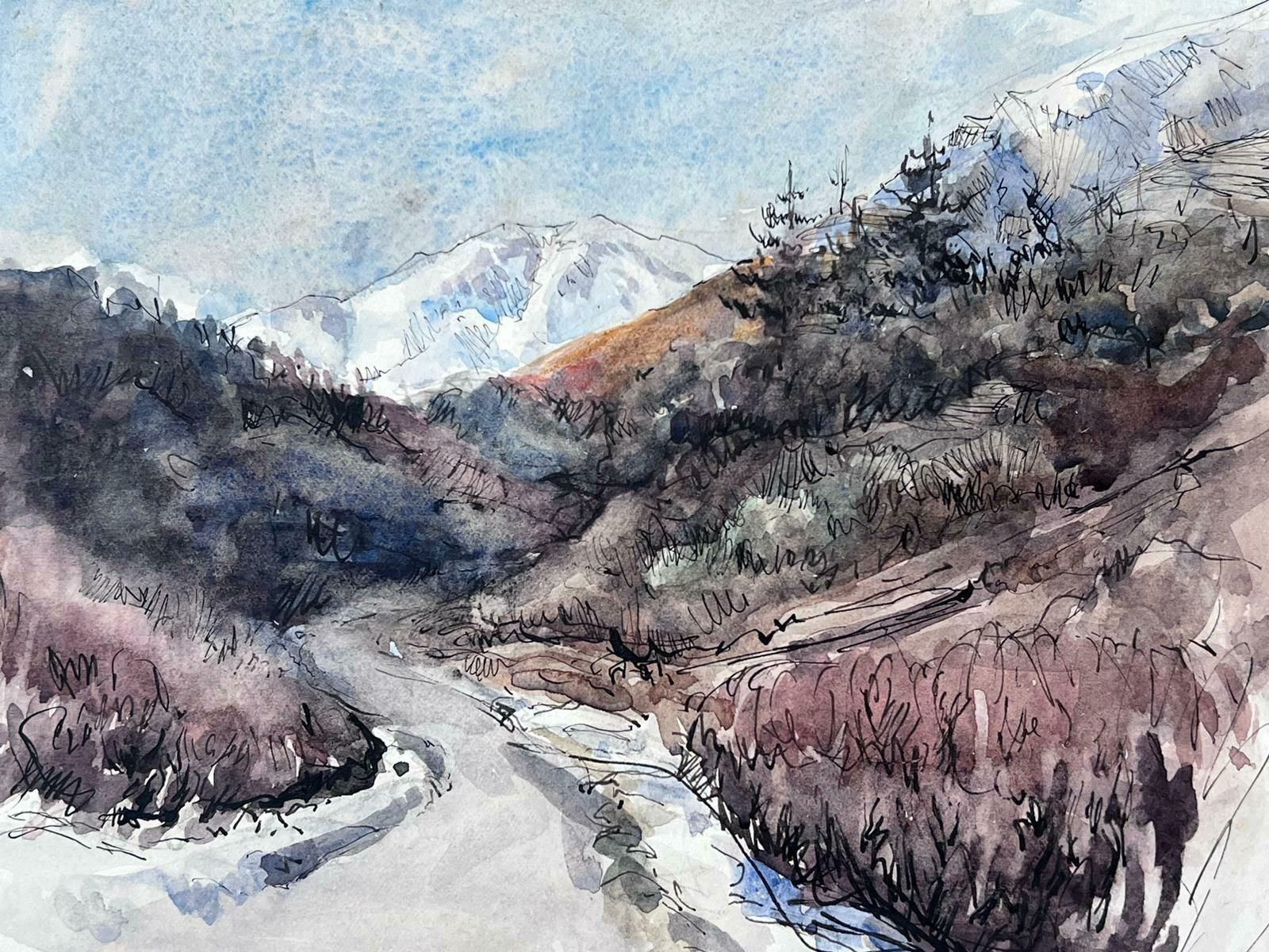 Jean Laforguemid 20th Century French Signed Painting Track Leading To Snowy French Alps
