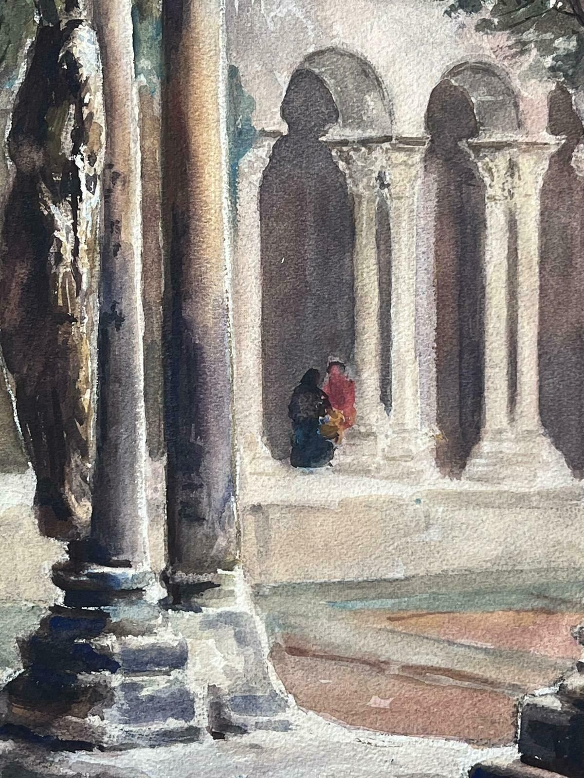 Jean Laforguemid 20th Century French Signed Painting Tall Stone Arch Corridors photo Art