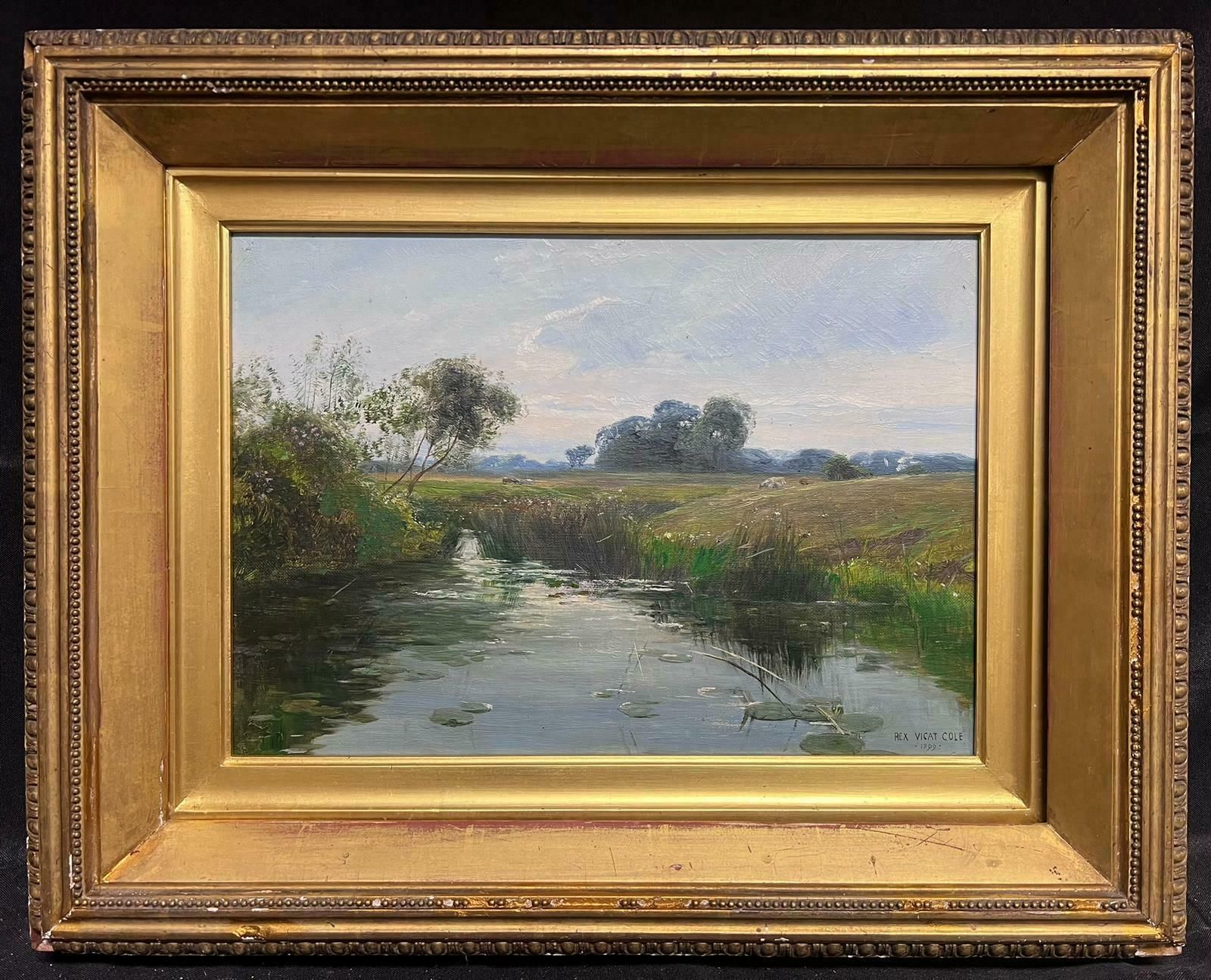 Rex Vicat Coleantique Victorian English Signed Oil Tranquil River Landscape Quiet Pastures1899