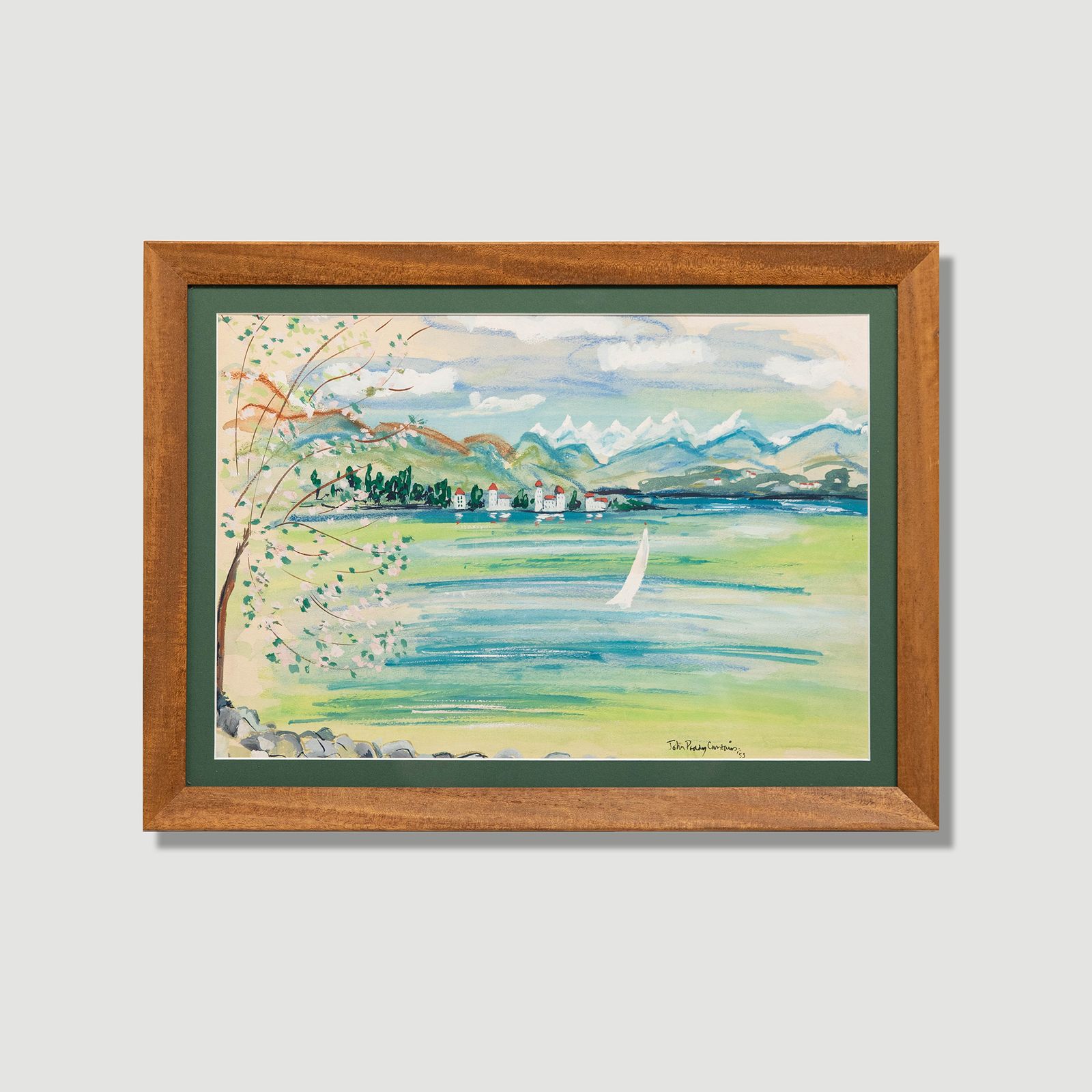 John Paddy Carstairs (1916 1970) Gouache, Lake Scene With White Sailing Boat photo buy
