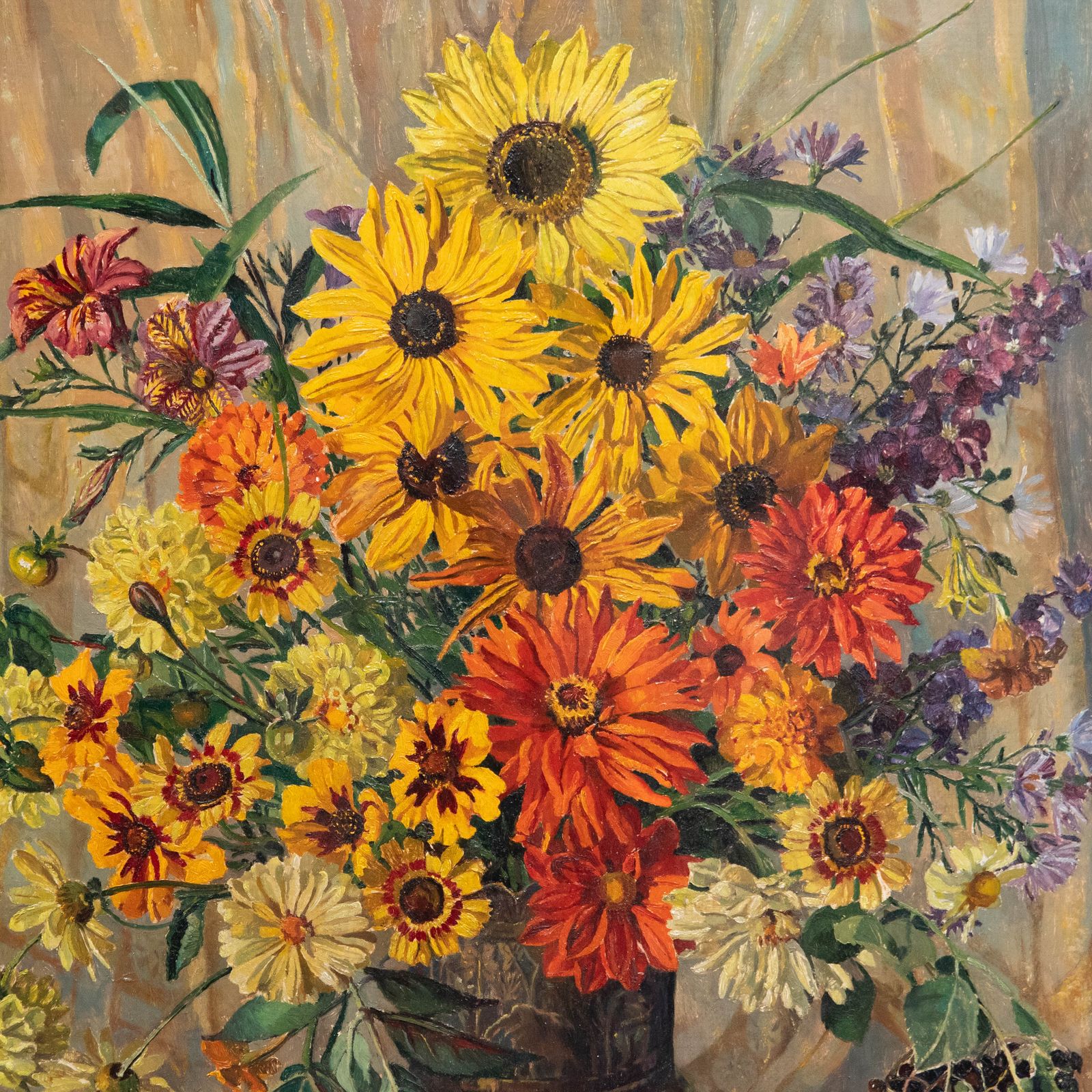 Gwen Whicker (1900 1966) Framed Mid 20th Century Oil, Late Summer Flowers photo Art
